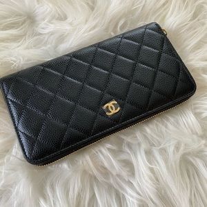 NWT AUTHENTIC NEW CHANEL calfskin long zip wallet